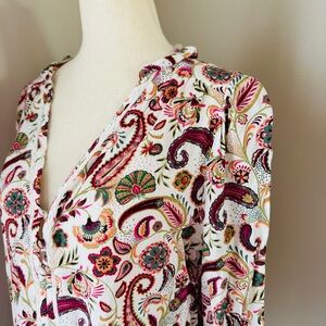 Loft Boho Floral Peasant Blouse Size Medium